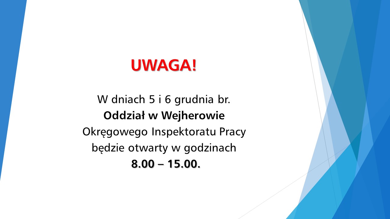 Zmiana godzin urzędowania Oddziału w Wejherowie w dniach 5-6.12.2024